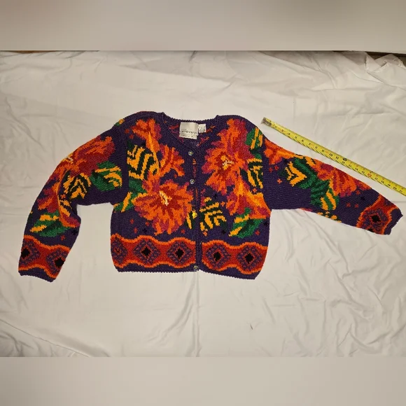 Dana Buchman Purple and Orange Floral Knit Cardigan - Picture 5 of 5